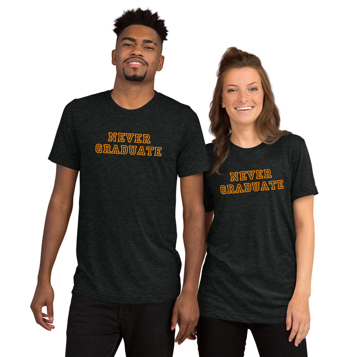 Official Never Graduate T-shirt - Orange Lettering - Tri-blend